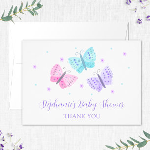 Purple Pink Aqua Butterflies Baby Shower Thank You Cards