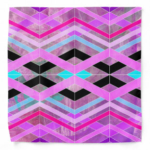 Purple Pink & Aqua Geometric Crossing Stripes Bandana