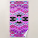 Purple Pink &amp; Aqua Geometric Crossing Stripes Beach Towel