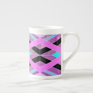 Purple Pink & Aqua Geometric Crossing Stripes Bone China Mug