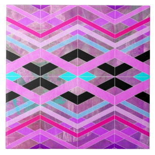 Purple Pink & Aqua Geometric Crossing Stripes Ceramic Tile