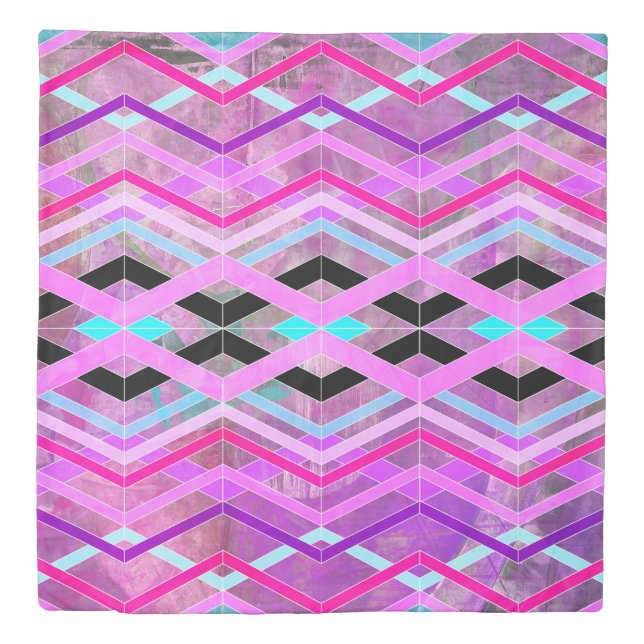 Purple Pink & Aqua Geometric Crossing Stripes Duvet Cover (Front)