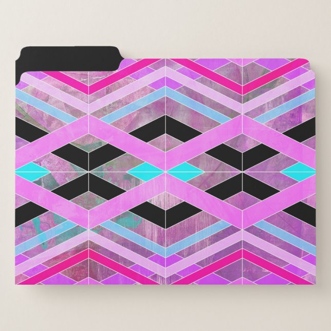 Purple Pink & Aqua Geometric Crossing Stripes File Folder (Front Left)