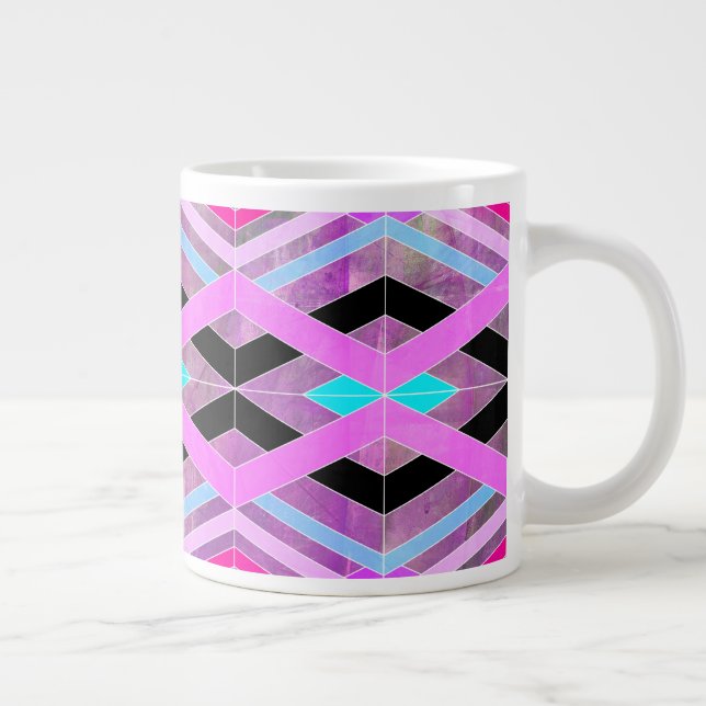 Purple Pink & Aqua Geometric Crossing Stripes Giant Coffee Mug (Right)