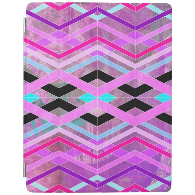 Purple Pink & Aqua Geometric Crossing Stripes iPad Smart Cover (Front)