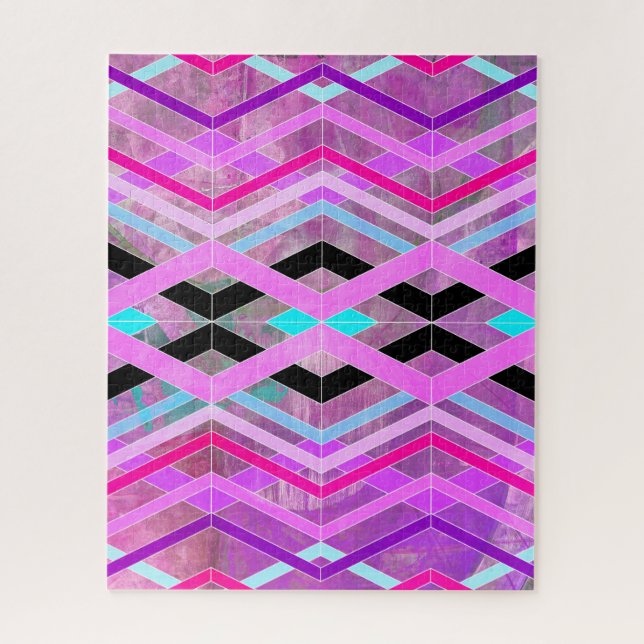 Purple Pink & Aqua Geometric Crossing Stripes Jigsaw Puzzle (Vertical)