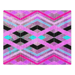 Purple Pink & Aqua Geometric Crossing Stripes Jigsaw Puzzle