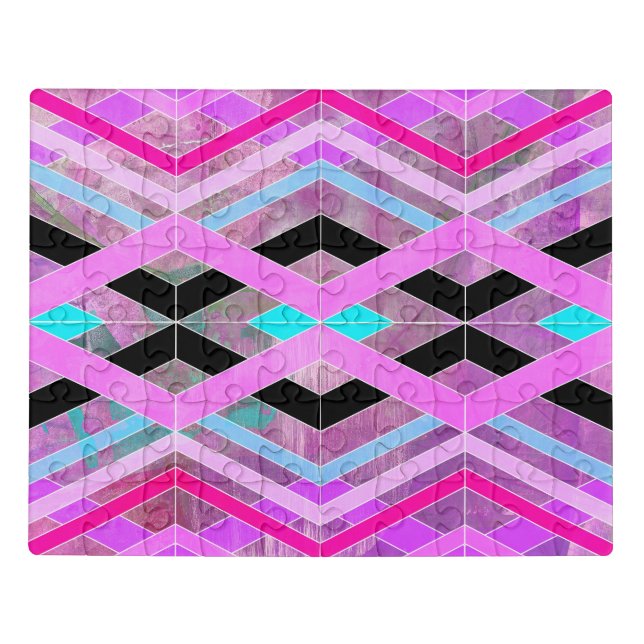 Purple Pink & Aqua Geometric Crossing Stripes Jigsaw Puzzle (Puzzle Horizontal)