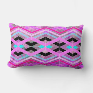 Purple Pink & Aqua Geometric Crossing Stripes Lumbar Pillow