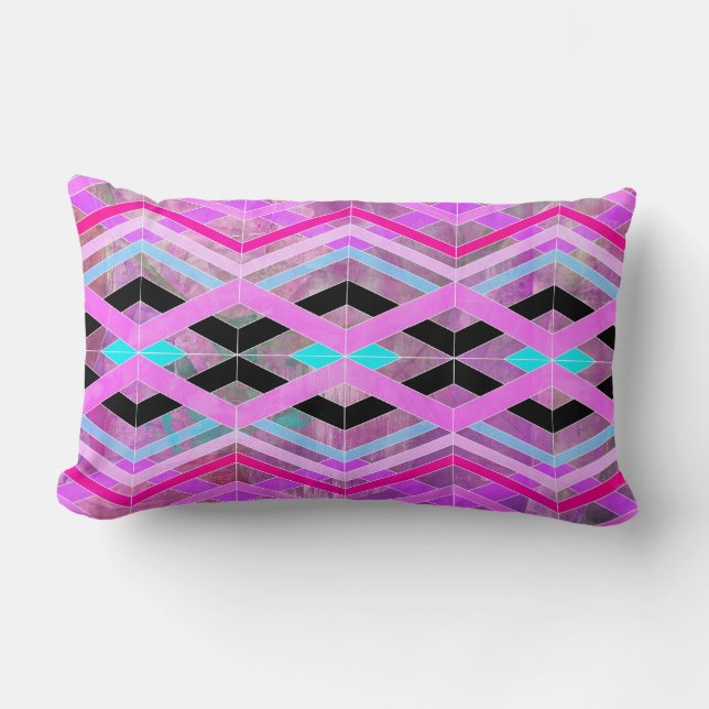 Purple Pink & Aqua Geometric Crossing Stripes Lumbar Pillow (Front)