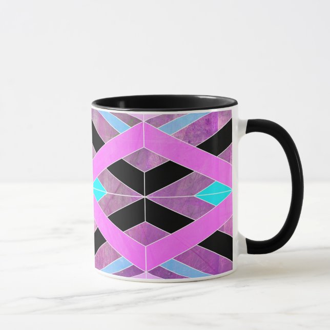 Purple Pink & Aqua Geometric Crossing Stripes Mug (Right)