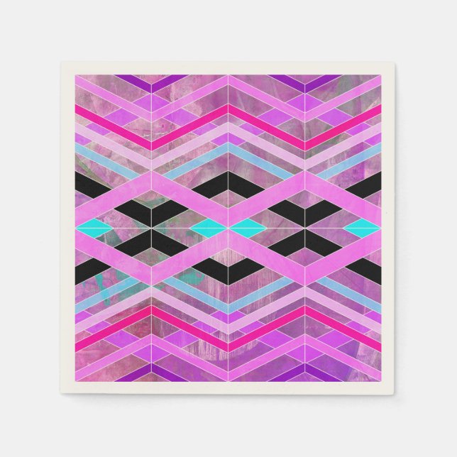 Purple Pink & Aqua Geometric Crossing Stripes Napkins (Front)