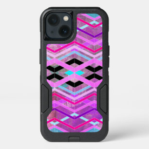 Purple Pink & Aqua Geometric Crossing Stripes iPhone 13 Case