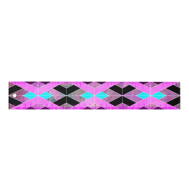 Purple Pink & Aqua Geometric Crossing Stripes Ruler (Front)