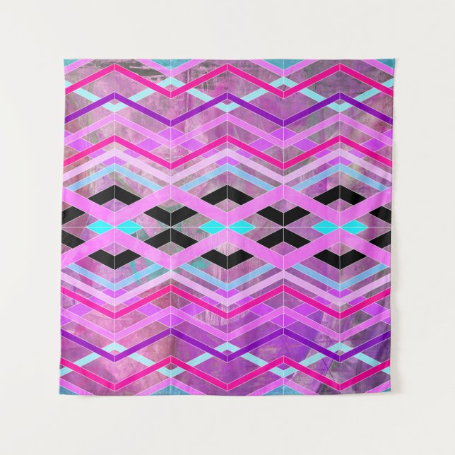 Purple Pink & Aqua Geometric Crossing Stripes Tapestry (Front)