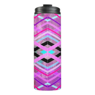Purple Pink & Aqua Geometric Crossing Stripes Thermal Tumbler