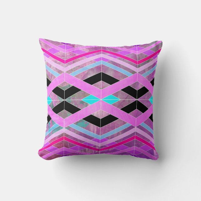 Purple Pink & Aqua Geometric Crossing Stripes Throw Pillow (Front)