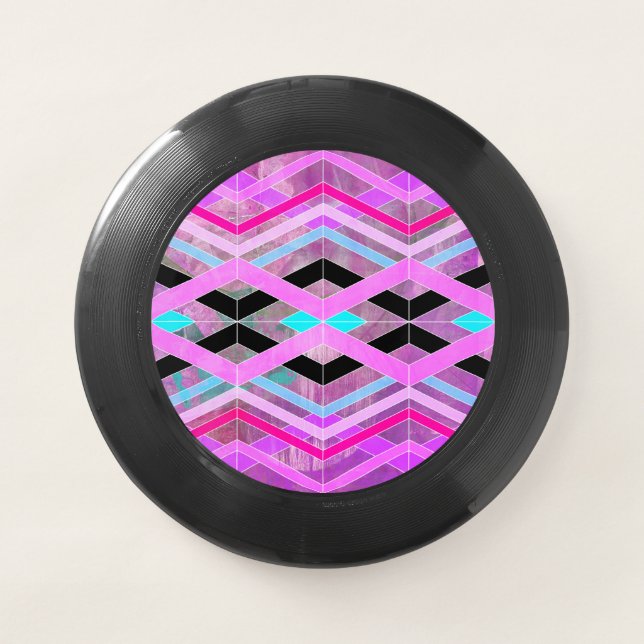 Purple Pink & Aqua Geometric Crossing Stripes Wham-O Frisbee (Front)