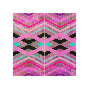 Purple Pink & Aqua Geometric Crossing Stripes Wood Wall Art