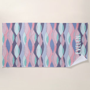 Purple Pink Aqua Wavy Personalized Name Beach Towel