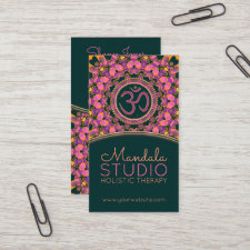 Purple Pink Aum Mandala OM Yoga Business Cards