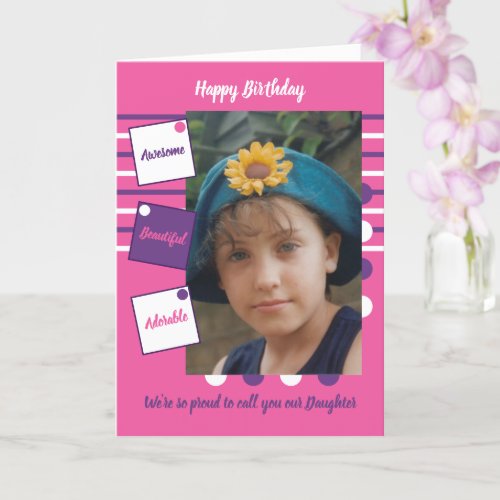 Purple pink awesome daughter photo birthday card