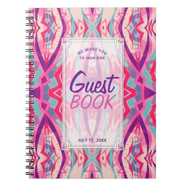 Purple Pink Aztec Boho Tribal Guest Book (Front)