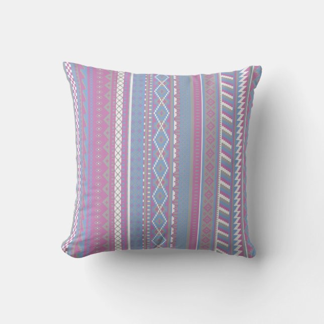 Purple Pink Aztec Reversible Stripe Pillow (Front)