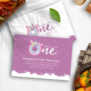 Purple Pink Baby Girl Sweet One 1st Birthday Donut Invitation
