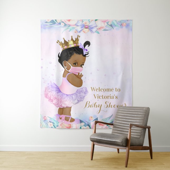 Purple Pink Baby With Mask Baby Shower L Backdrop (In Situ)