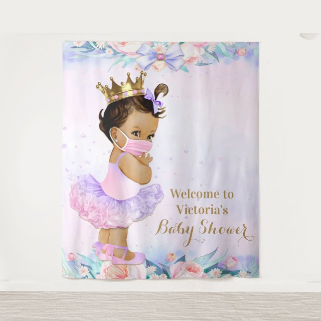 Purple Pink Baby With Mask Baby Shower XL Backdrop (Front)