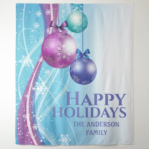 Purple pink balls snowflake Christmas greeting  Tapestry