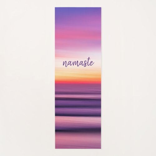 Purple Pink Beach Sunset Ocean Waves Namaste Yoga Mat