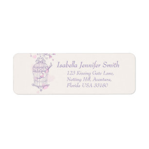 Purple pink bird cage wedding return address label