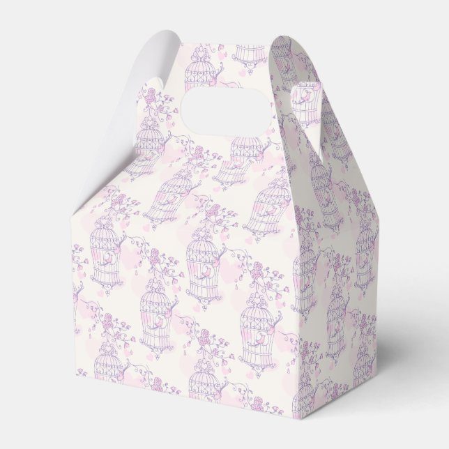 Purple pink bird patterned wedding favor box (Front Side)
