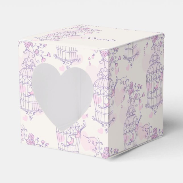 Purple pink bird thank you heart wedding favor box (Front Side)