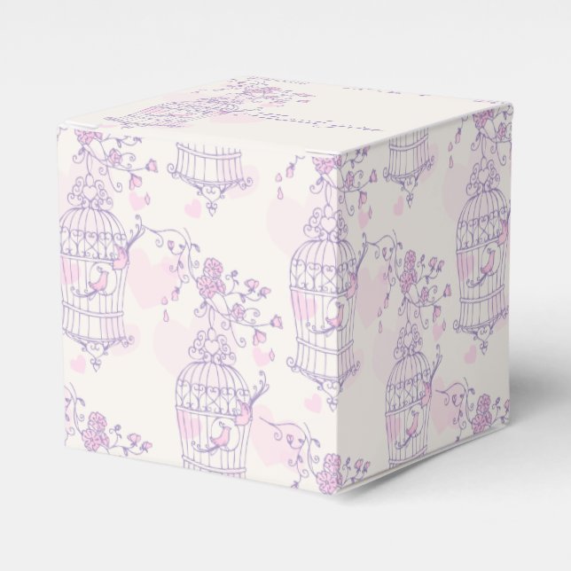 Purple pink bird thank you wedding favor box (Front Side)