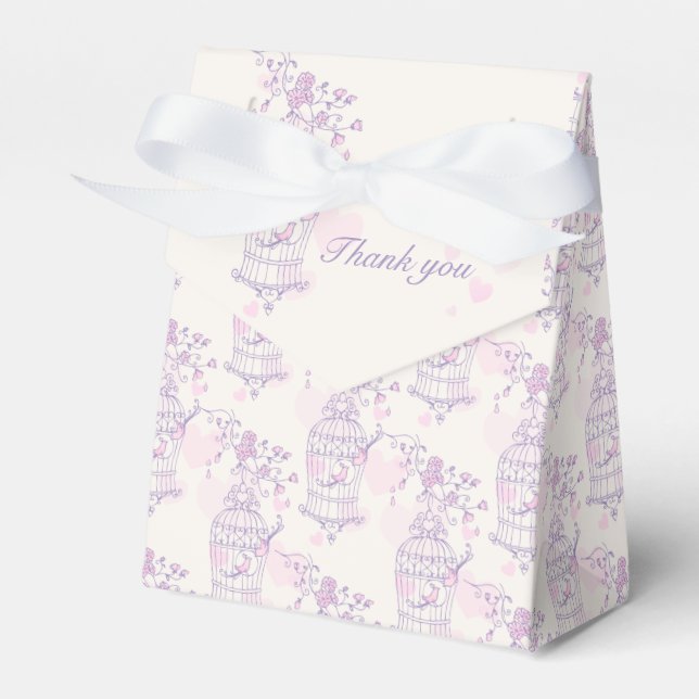 Purple pink bird thank you wedding favor tent box (Front Side)