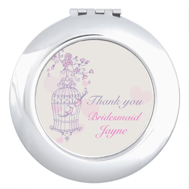 Purple pink bird wedding favor Bridesmaid mirror (Front)