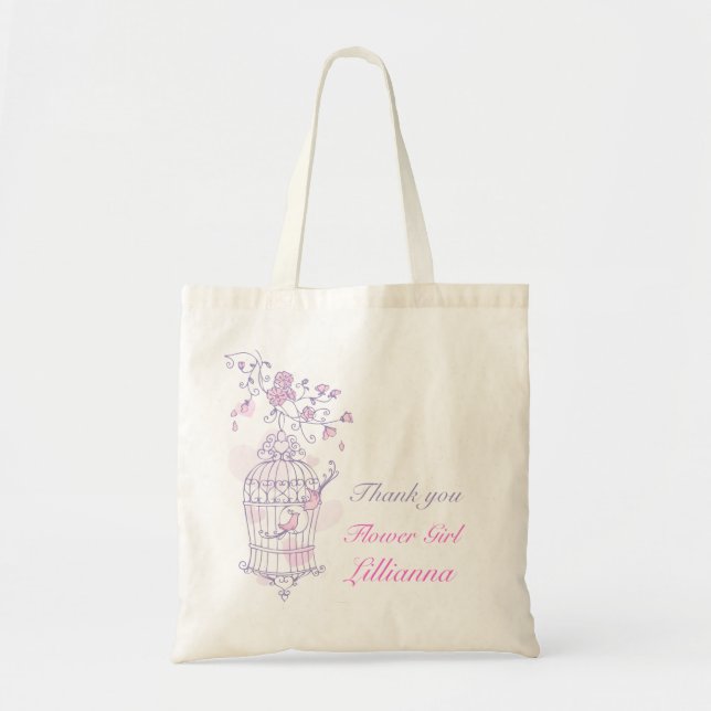 Purple pink bird wedding flower girl bag (Front)