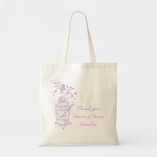 Purple pink bird wedding Matron of Honor bag (Front)