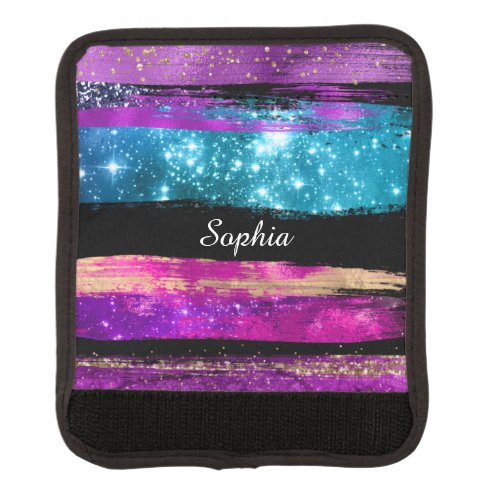 Purple Pink Bl Glitter Stars BrushStrokes Name Vs2 Luggage Handle Wrap