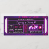 Purple Pink Black Light Glow Birthday Party Ticket Invitation (Front)
