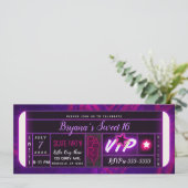 Purple Pink Black Light Glow Birthday Party Ticket Invitation (Standing Front)