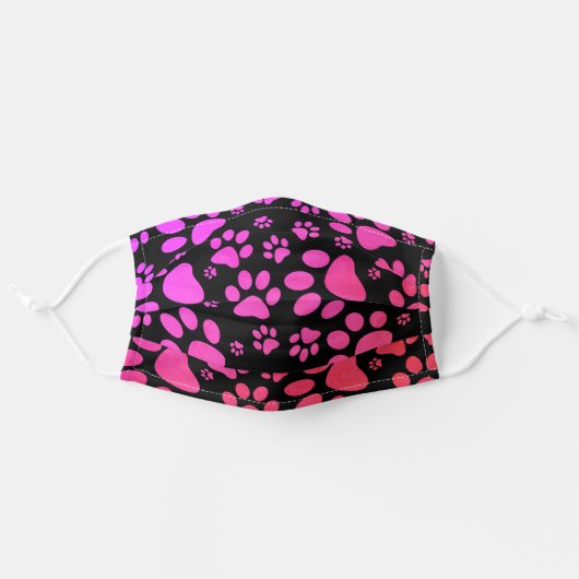Purple Pink Black Paw-Prints Adult Cloth Face Mask (Front, Unfolded)