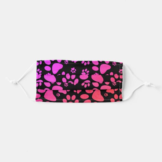 Purple Pink Black Paw-Prints Adult Cloth Face Mask (Front, Folded)