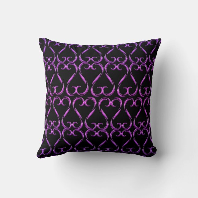 Purple Pink & Black Twisted Hearts  Throw Pillow (Back)