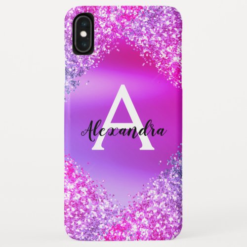 Purple Pink Bling Luxury Sparkle Glitter Monogram iPhone XS Max Case