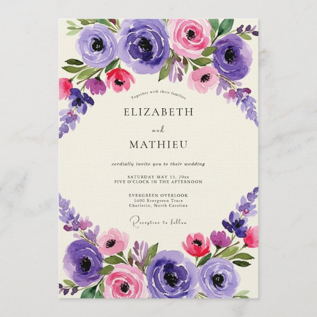 Purple Pink Bloom Whimsy Wedding Invitation (Front)