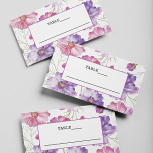 Purple Pink Blossom Wedding Flat Place Card